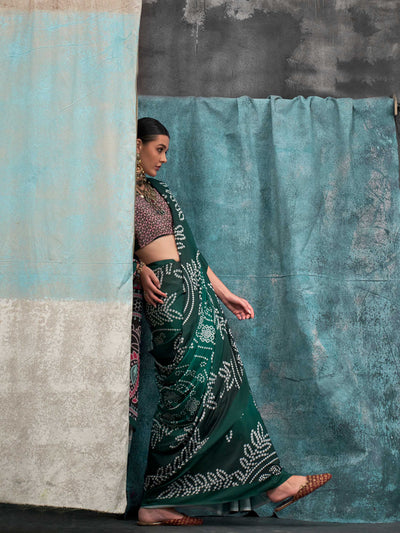 Sophisticated Green-Pink Pure Crepe Silk Saree with Digital Prints