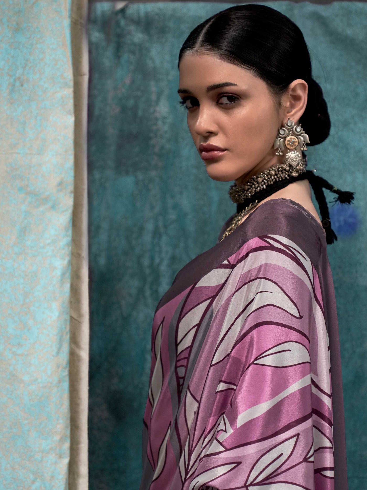 Elegant Lavender Grey-Mauve Pure Crepe Silk Saree with Kalamkari Prints