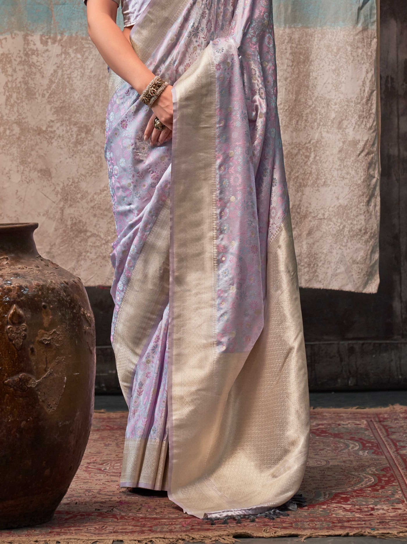 Pastel Lavender Pure Satin Handloom Weaving Art Silk Saree – Ethnic Elegance for Celebrations