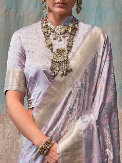 Pastel Lavender Pure Satin Handloom Weaving Art Silk Saree – Ethnic Elegance for Celebrations