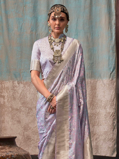 Pastel Lavender Pure Satin Handloom Weaving Art Silk Saree – Ethnic Elegance for Celebrations