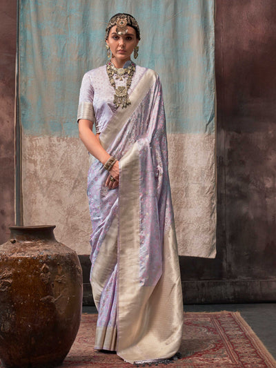 Kosha Silk Pastel Lavender Pure Satin Handloom Weaving Saree – Ethnic Elegance for Celebrations