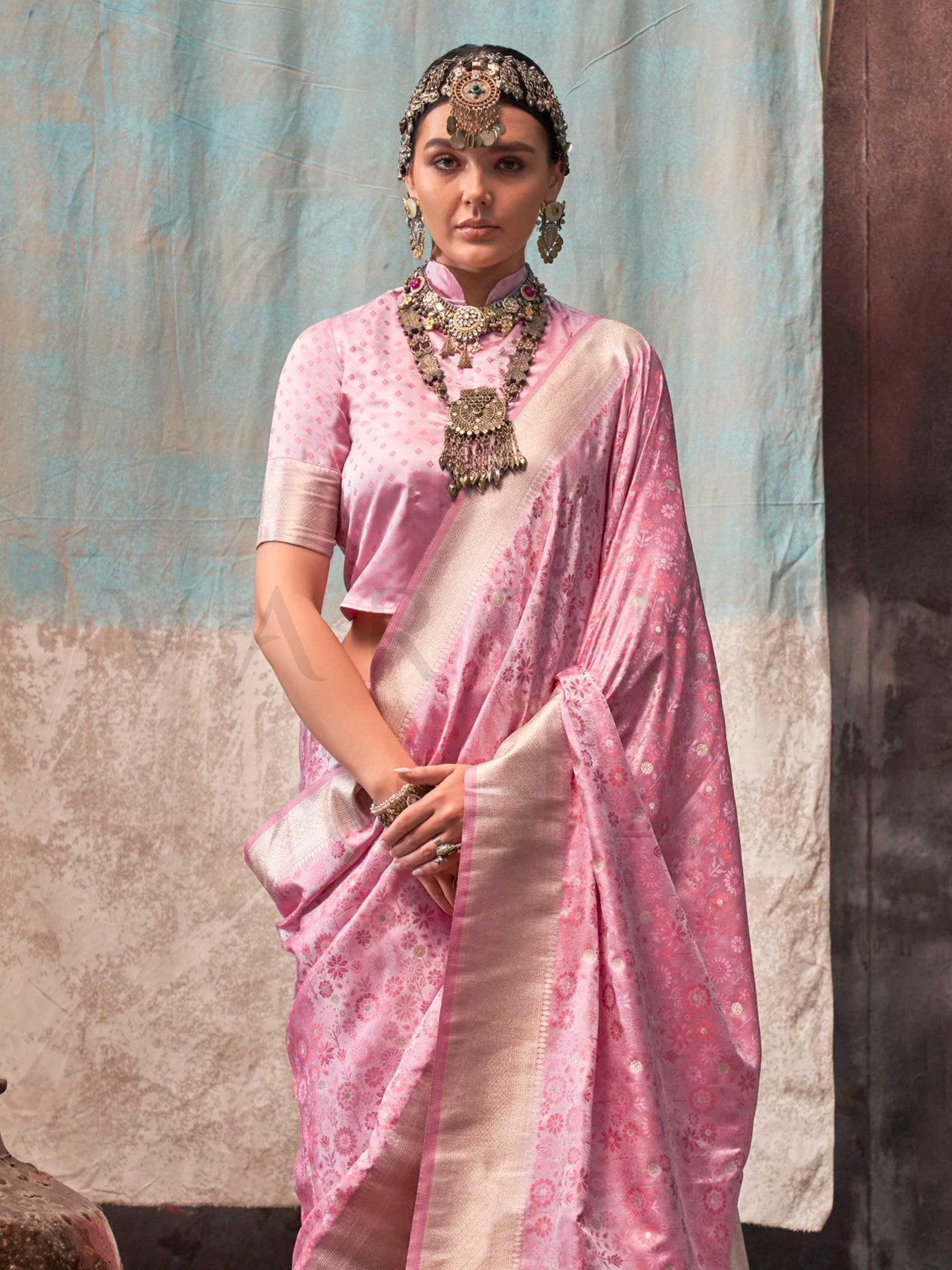 Rosy Pink Pure Satin Handloom Weaving Art Silk Saree – Luxury Drape for Special Events