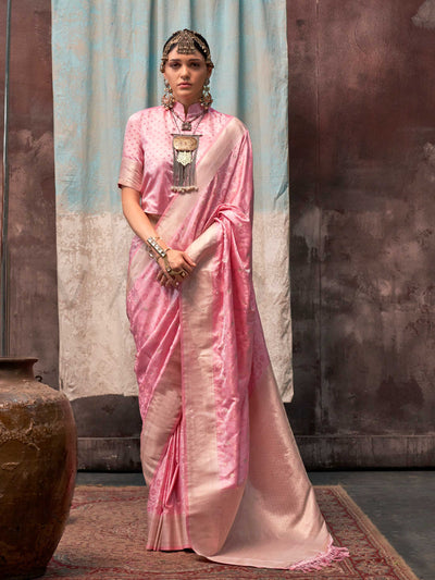 Kosha Silk Rose Quartz Pink Pure Satin Handloom Weaving Saree – Classic Handloom Masterpiece