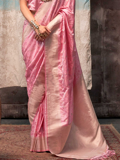 Rose Quartz Pink Pure Satin Handloom Weaving Art Silk Saree – Classic Handloom Masterpiece