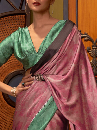 Amaranth-Viridian Bollywood Crepe Saree with Stylish Digital Print & Luxe Festive Glam