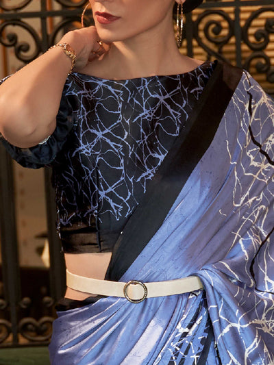 Carolina Blue-Licorice Bollywood Crepe Saree with Stylish Digital Print & Luxe Festive Glam