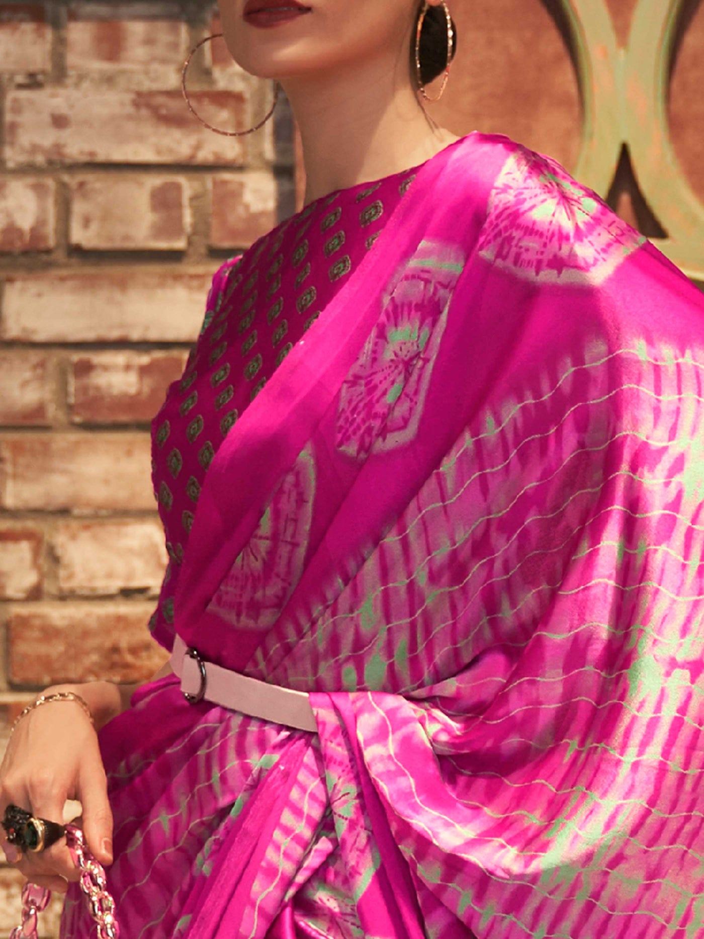 Barbie Pink Bollywood Crepe Saree with Stylish Digital Print & Luxe Festive Glam