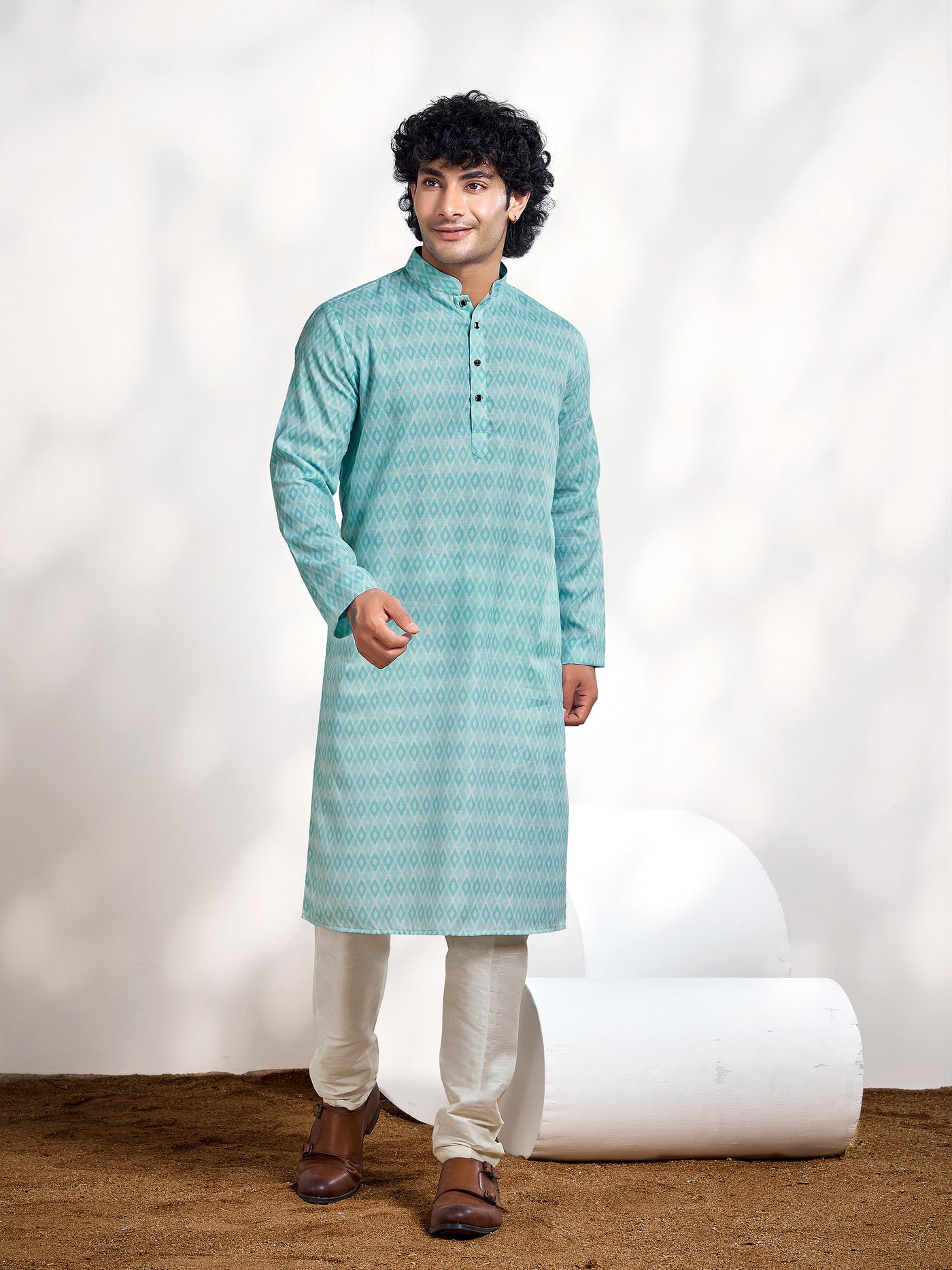 Tropical Blue Digital Print Men's Kurta