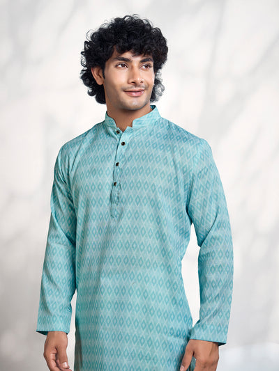 Tropical Blue Digital Print Men's Kurta