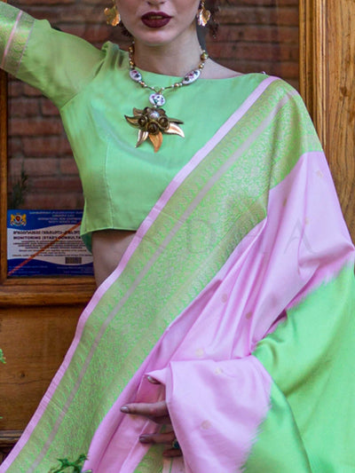 Green & Lavender Soft Art Silk Handloom Saree with Dual-Tone Contrast Heritage Weaving