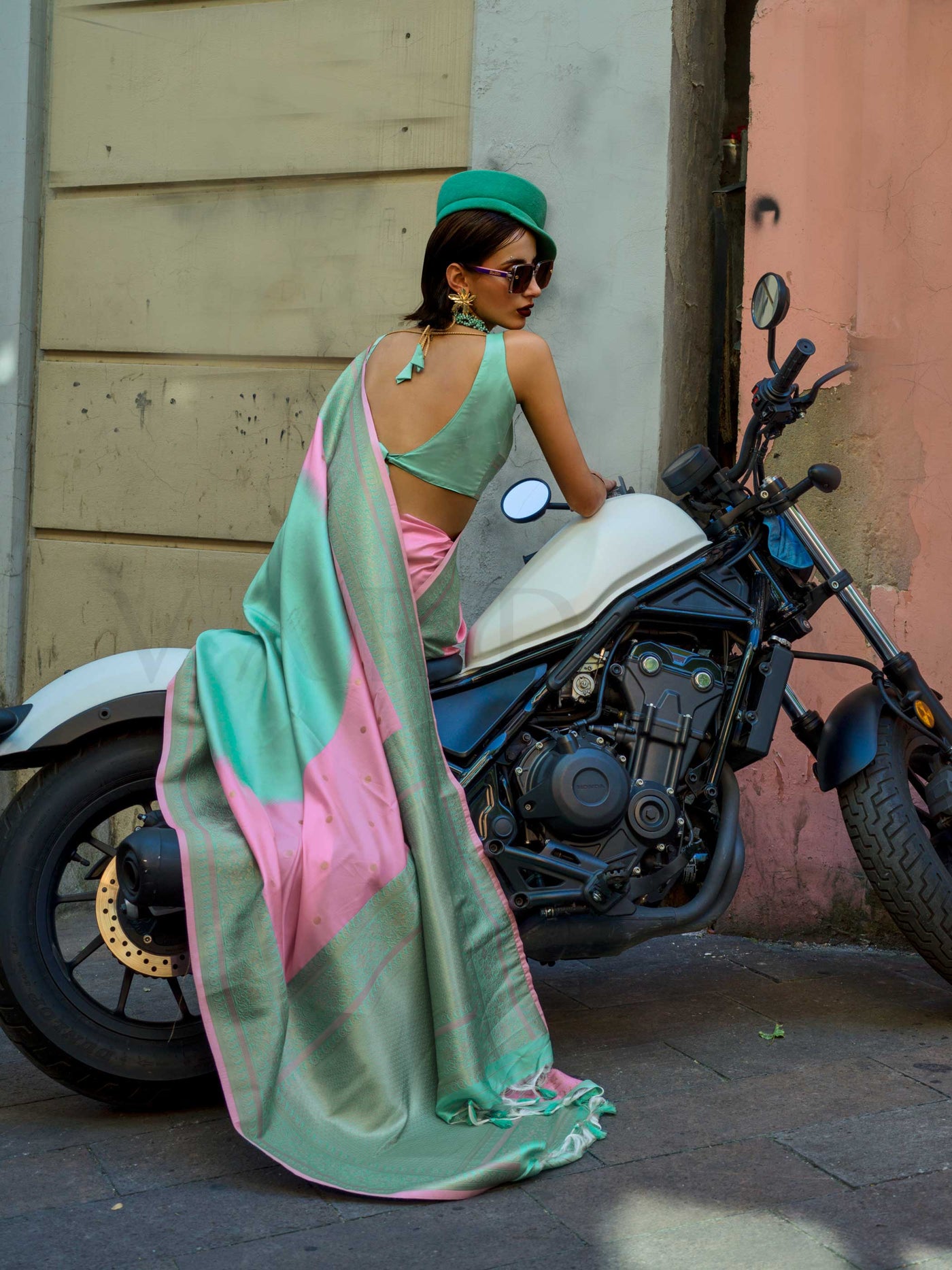 Blush Pink & Mint Green Soft Art Silk Handloom Saree with Embroidered Border Wedding Special