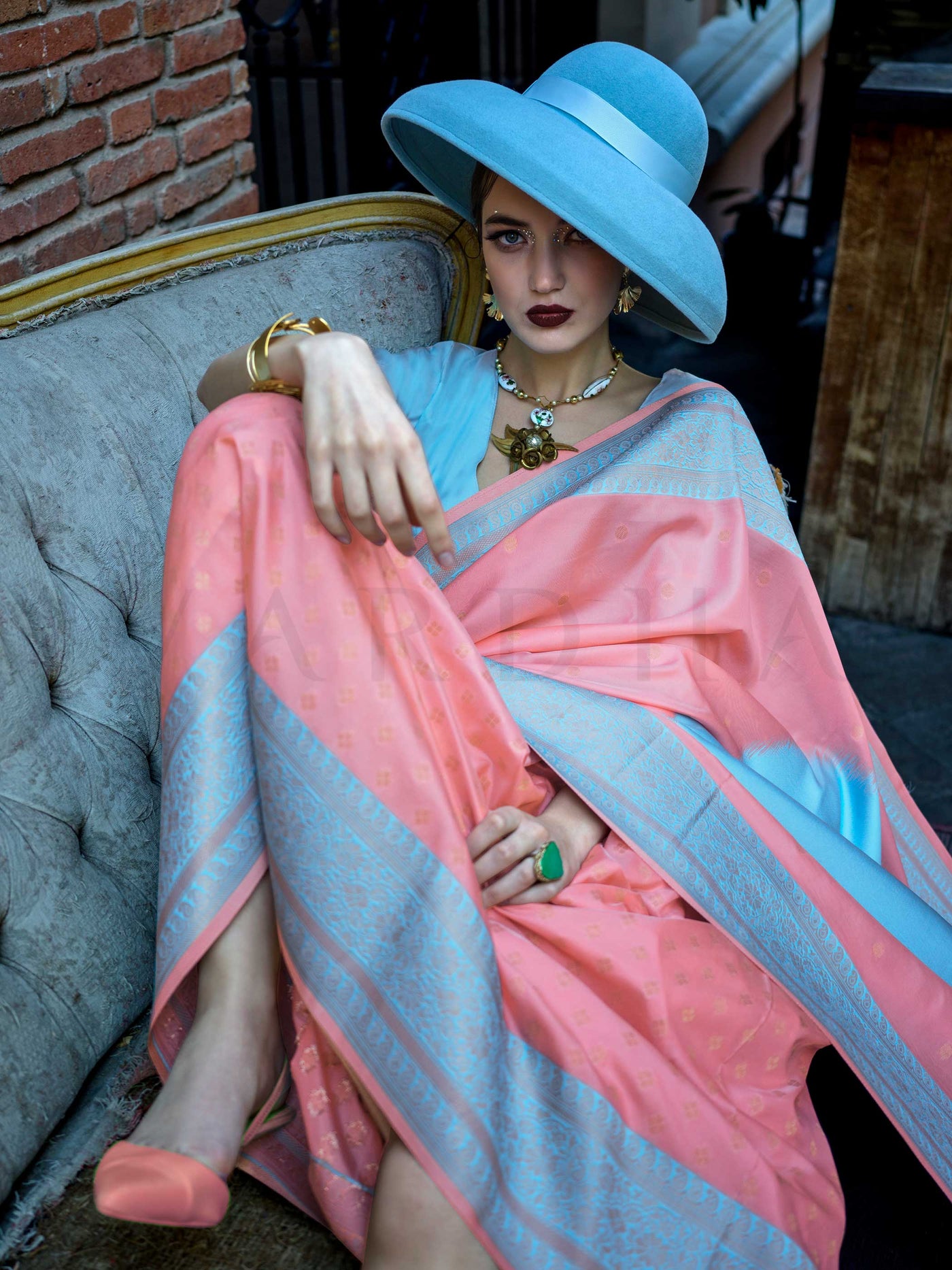 Sky Blue & Peach Soft Art Silk Handloom Saree with Pastel Palette Contemporary Elegance