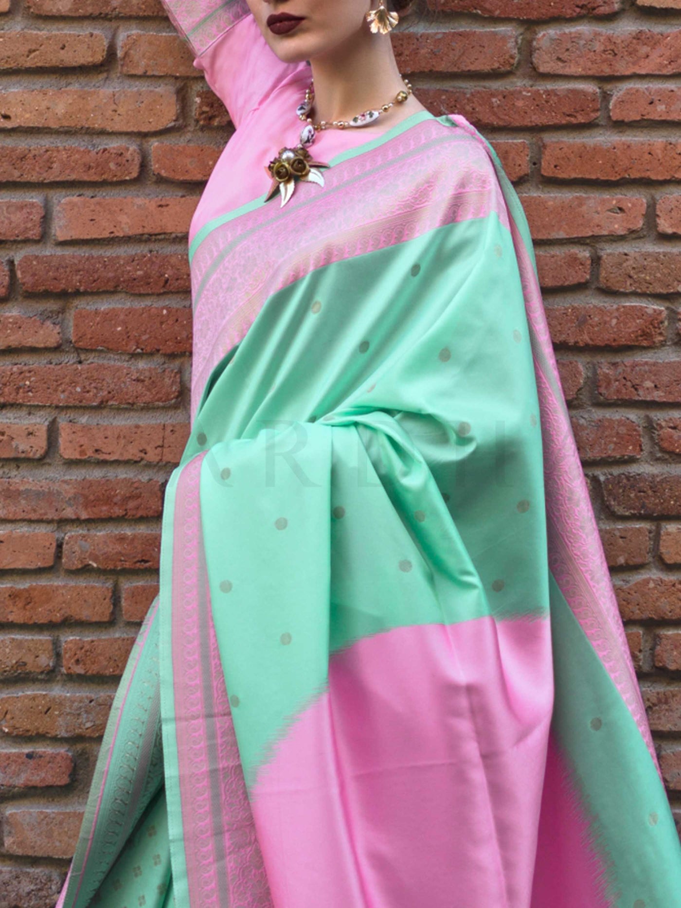 Lime Green & Rose Pink Soft Art Silk Handloom Saree with Subtle Weave Modern Festive Look