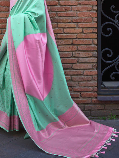 Lime Green & Rose Pink Soft Art Silk Handloom Saree with Subtle Weave Modern Festive Look