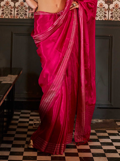 Deep Pink Pure Viscose Handloom Saree with Fine Zari Border – Luxe Festive Look