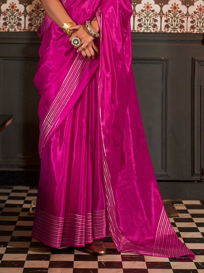 Fuchsia Pink Pure Viscose Handloom Saree with Woven Detail – Traditional Wedding Saree