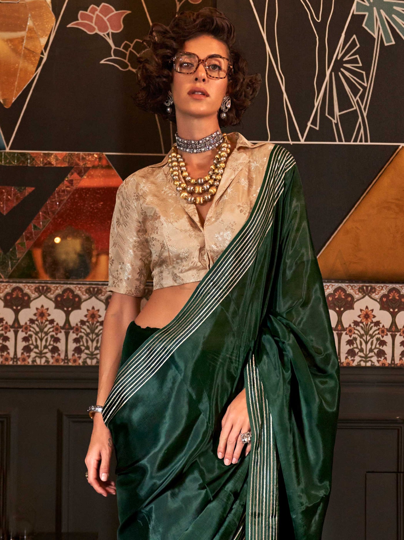 Bottle Green Pure Viscose Handloom Saree with Classic Striped Weave – Regal Ethnic Look