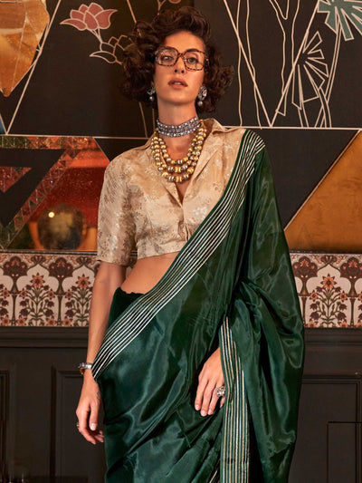 Bottle Green Pure Viscose Handloom Saree with Classic Striped Weave – Regal Ethnic Look