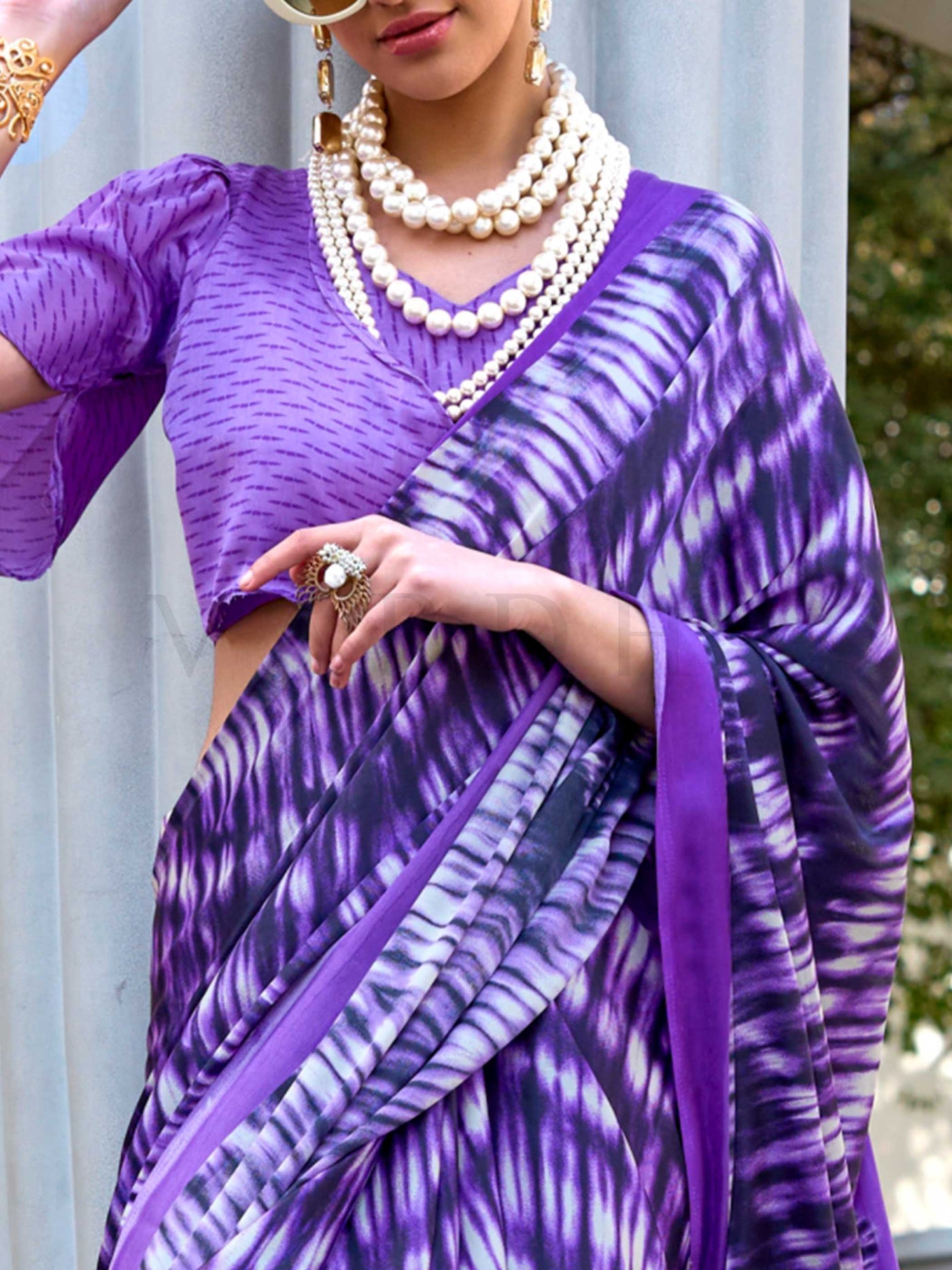 Purple Printed Satin Crepe Saree with Tie-Dye Effect Stylish Casual Ethnic Wear