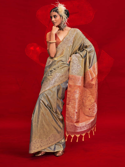 Kontessa Roycce Tussar Silk Handloom Saree – Elegant Designer Saree with Ikkat Pallu for Festive & Wedding Wear, Experience the luxury of the Kontessa Roycce Tussar Silk Handloom Saree, crafted with exquisite ikkat pallu & contrast blouse. A masterpiece in handwoven elegance, perfect for weddings & grand celebrations.