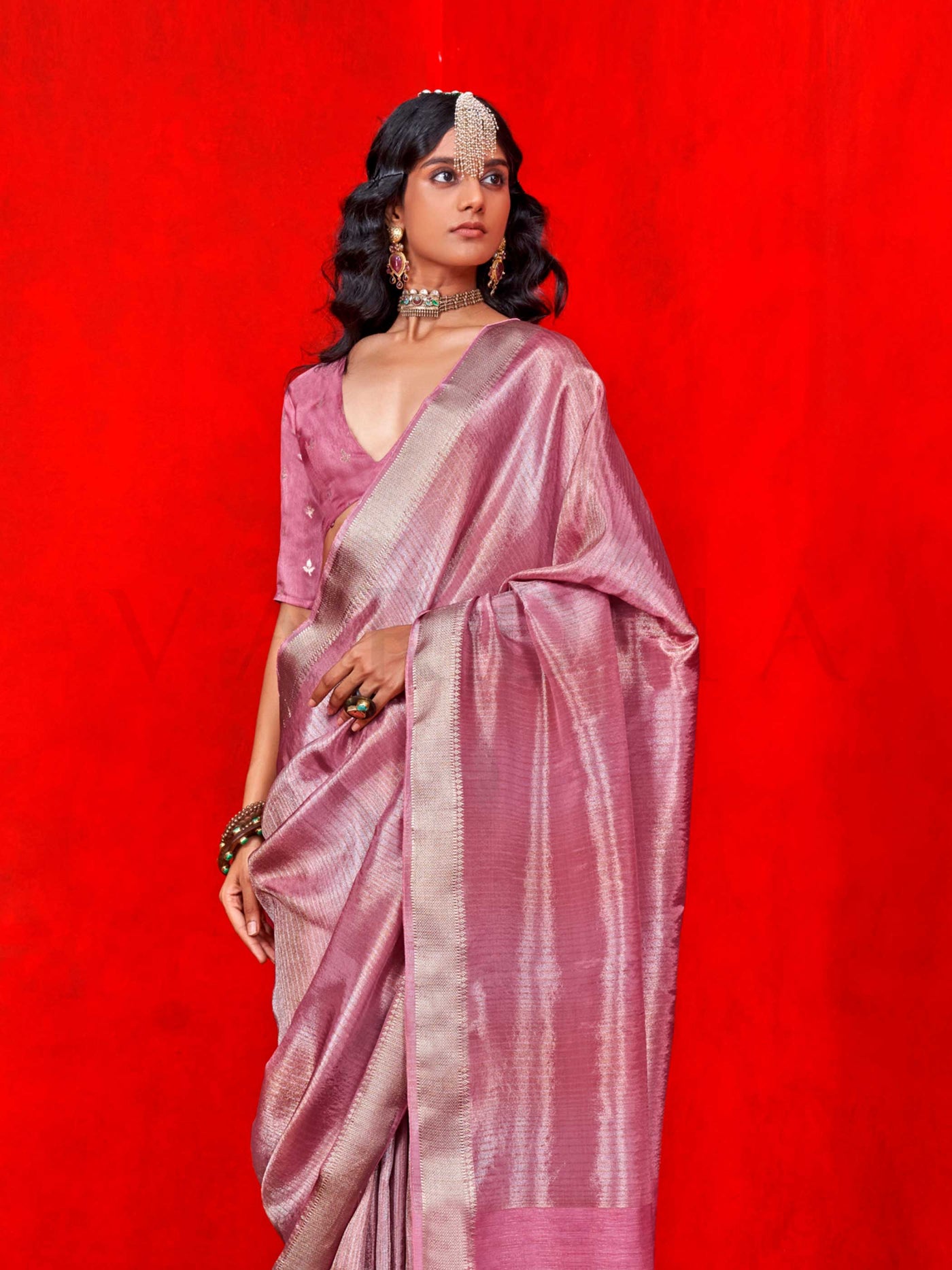 Rose Pink Pure Viscose Zari Tissue Handloom Saree with Jacquard Blouse – Festive Wear Elegance