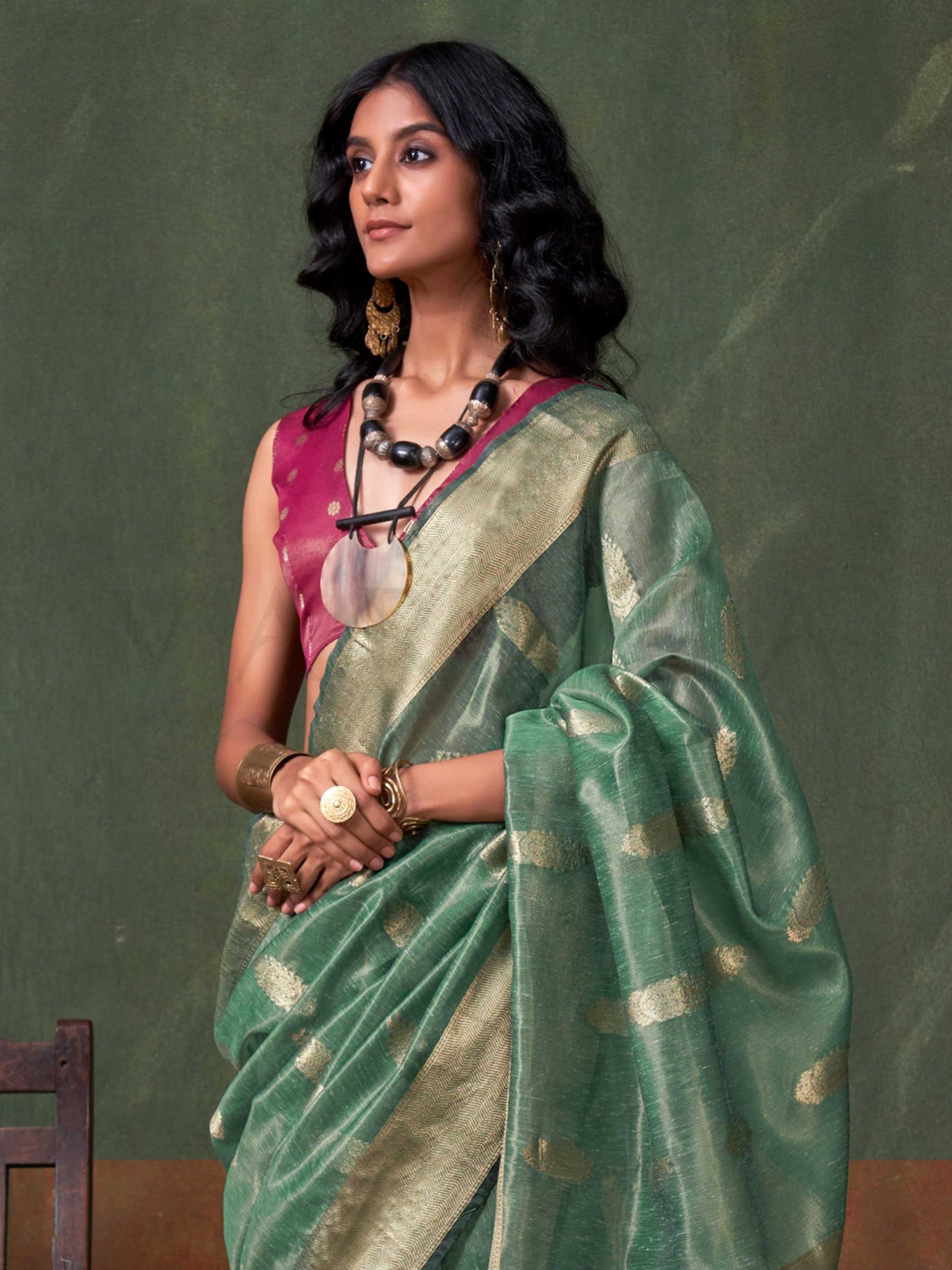 Emerald Green Banarasi Handloom Saree with Zari Tissue Work – Designer Edition