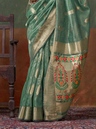 Emerald Green Banarasi Handloom Saree with Zari Tissue Work – Designer Edition