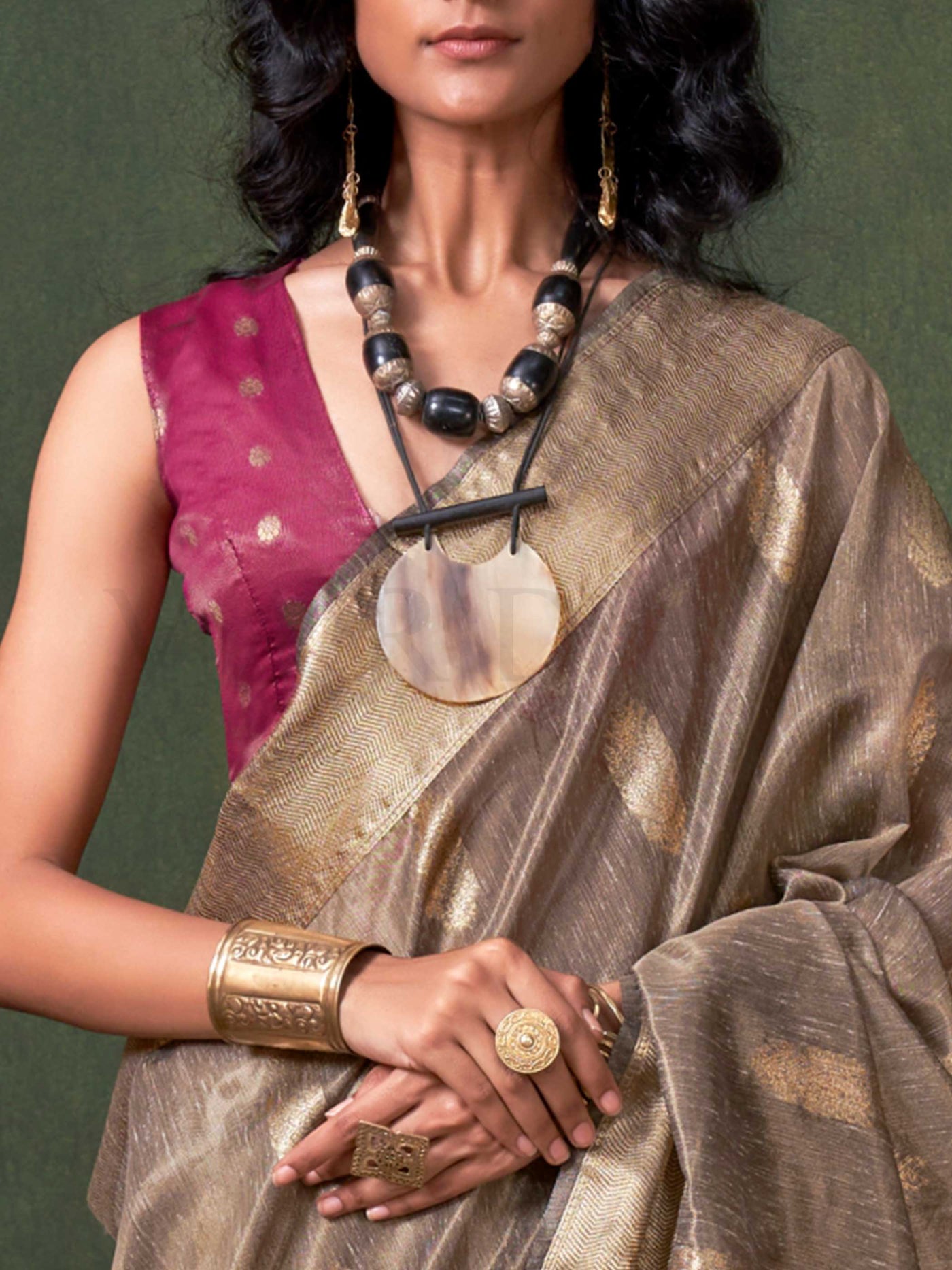 Antique Gold Banarasi Handloom Saree with Zari Tissue Work  – Luxe Collection