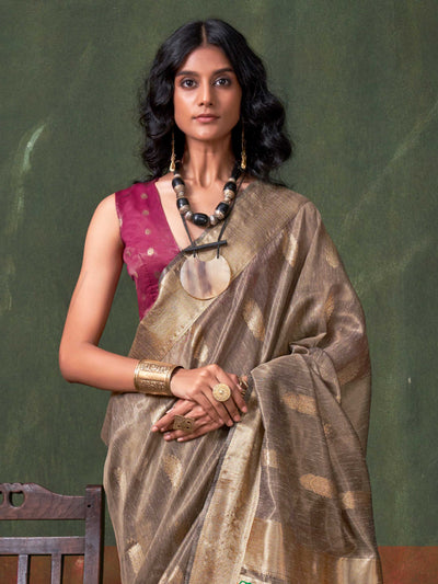 Antique Gold Banarasi Handloom Saree with Zari Tissue Work  – Luxe Collection