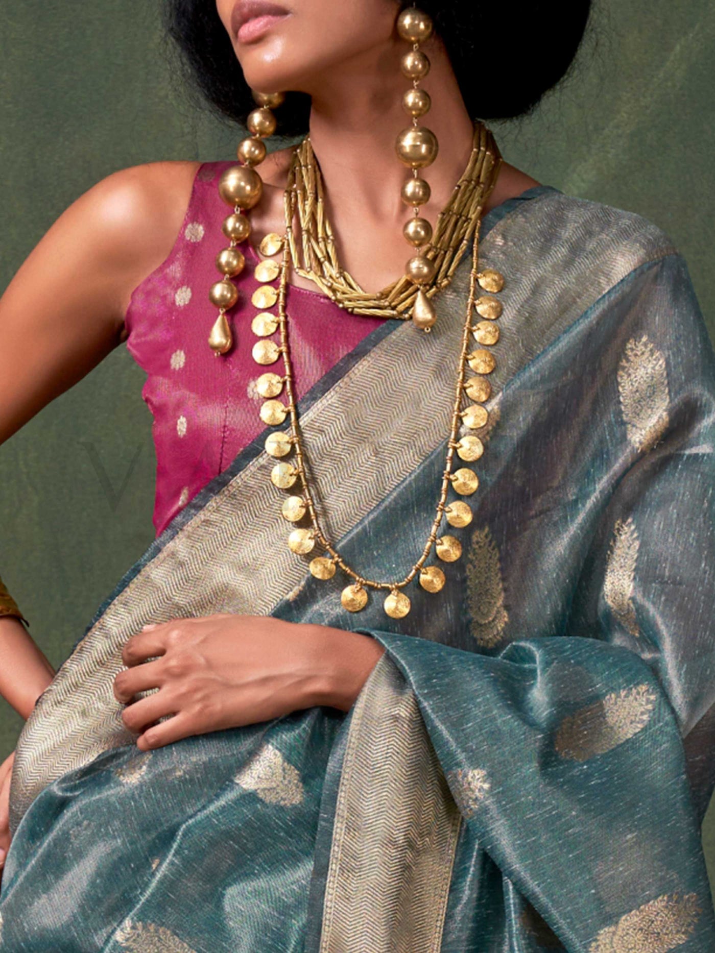 Teal Blue Banarasi Handloom Saree with Zari Tissue Work – Grand Occasion Wear