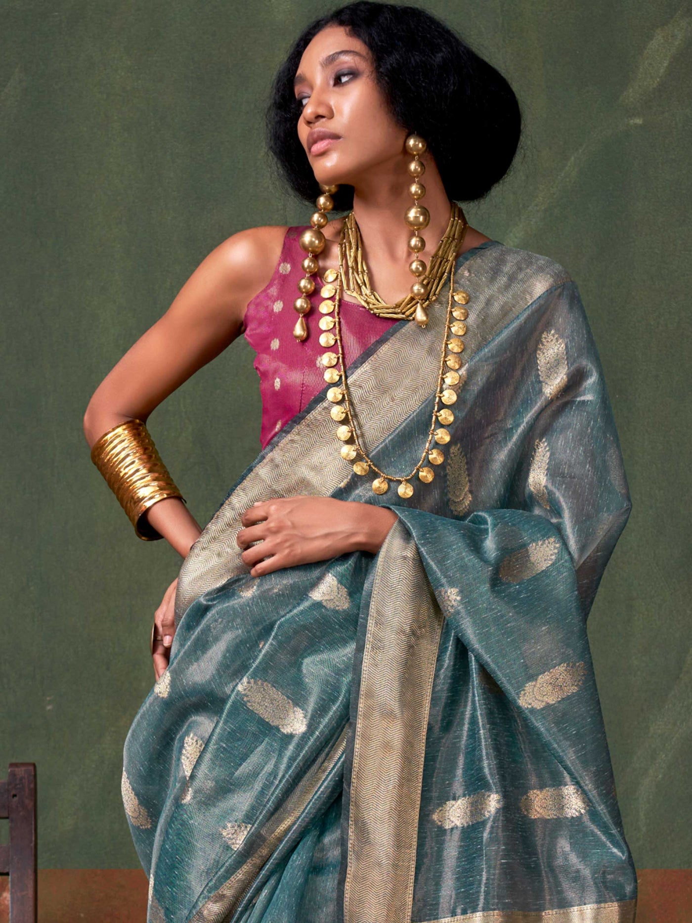 Teal Blue Banarasi Handloom Saree with Zari Tissue Work – Grand Occasion Wear