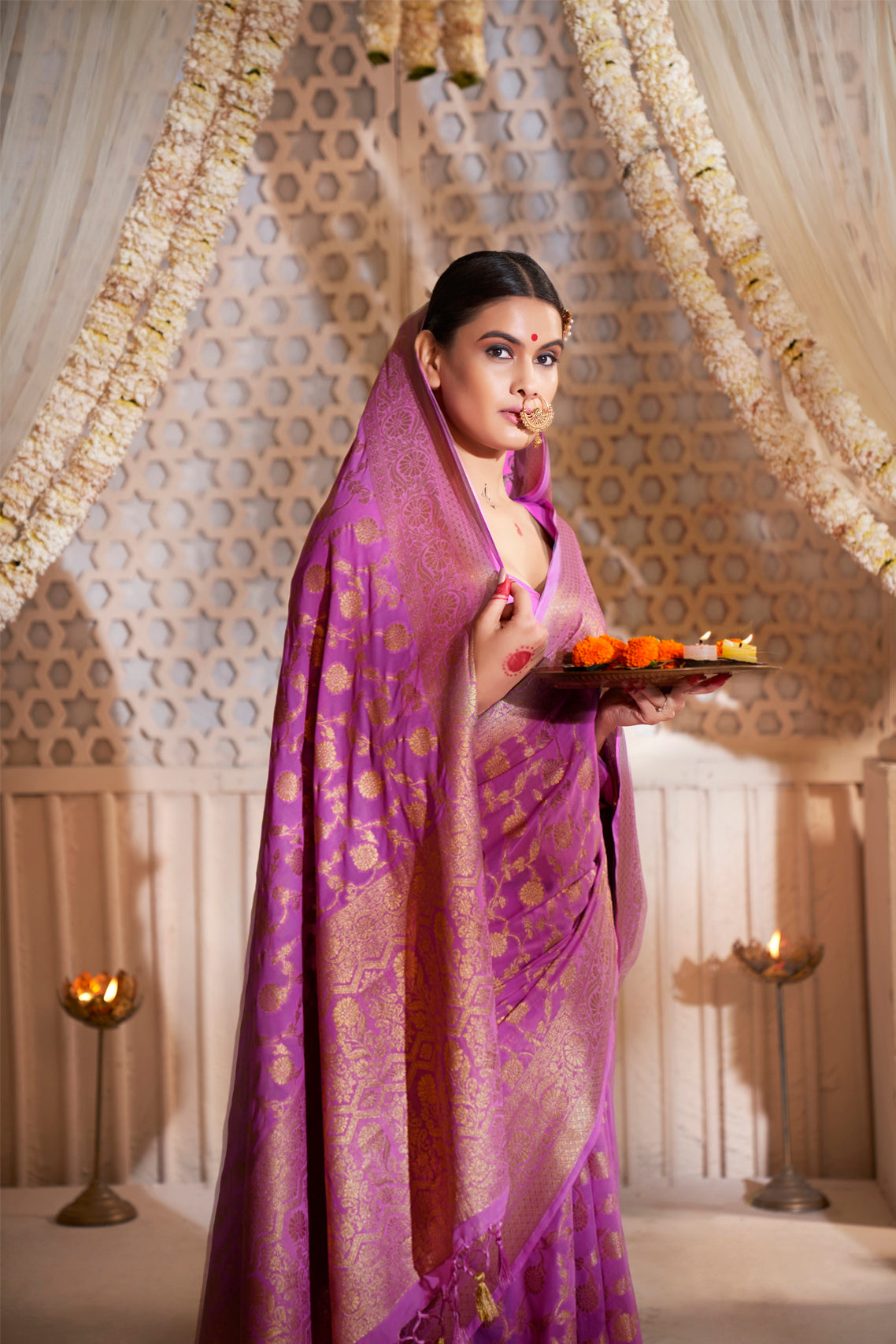 Pink Banarasi Soft Silk Saree – StylebyPanaaash