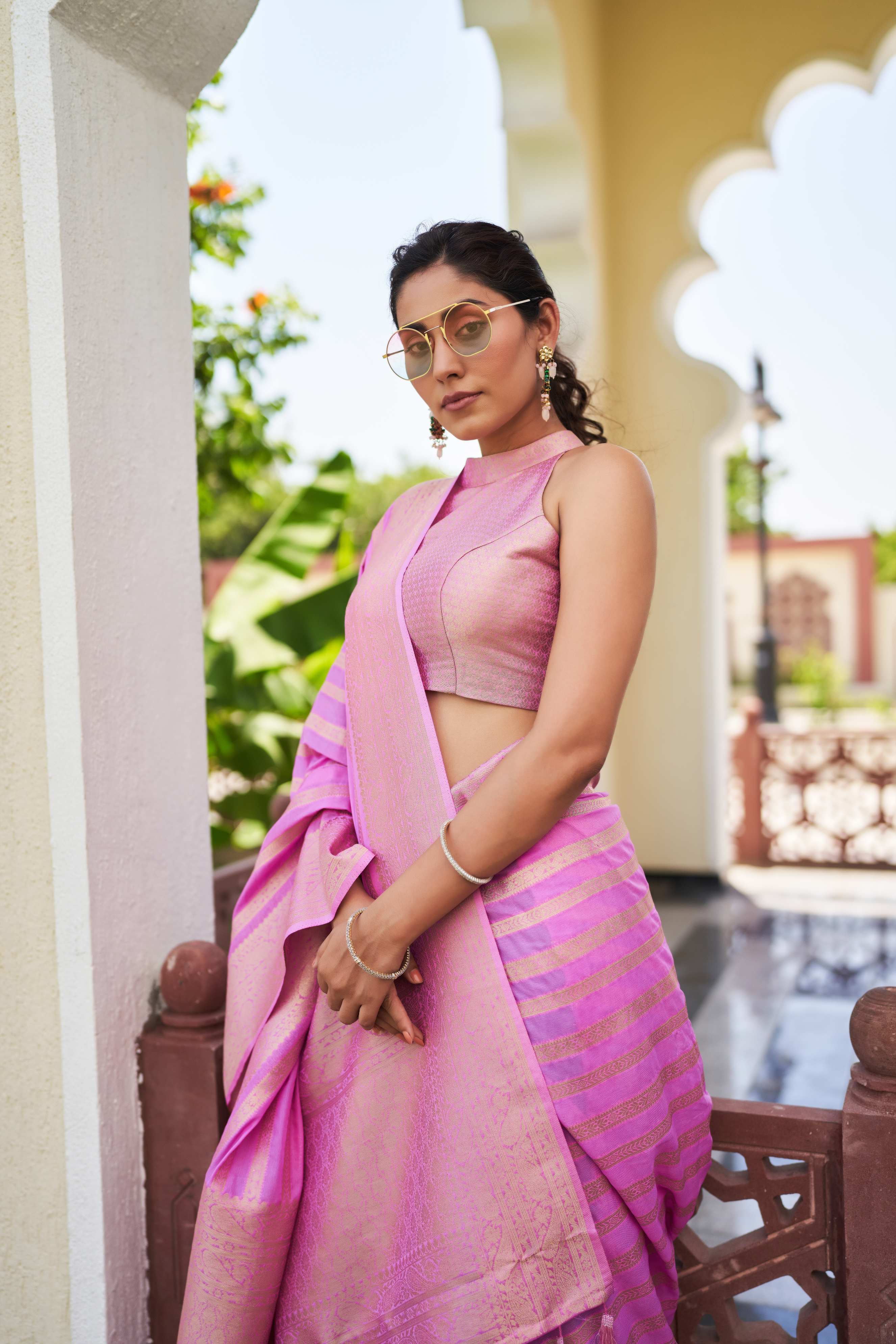 Leheria - Pink Saree with golden gota border – Preppy Apparels