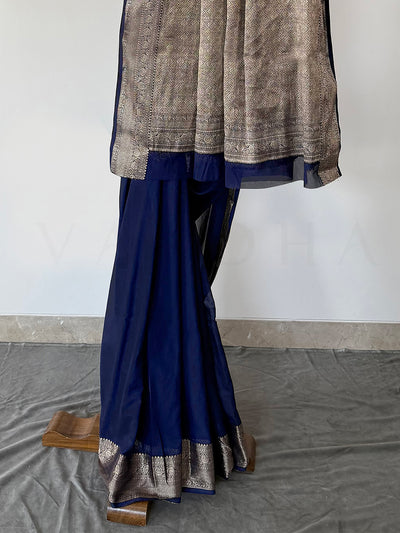 Premium Blue Georgette Feather Soft Saree with Gold Zari Work