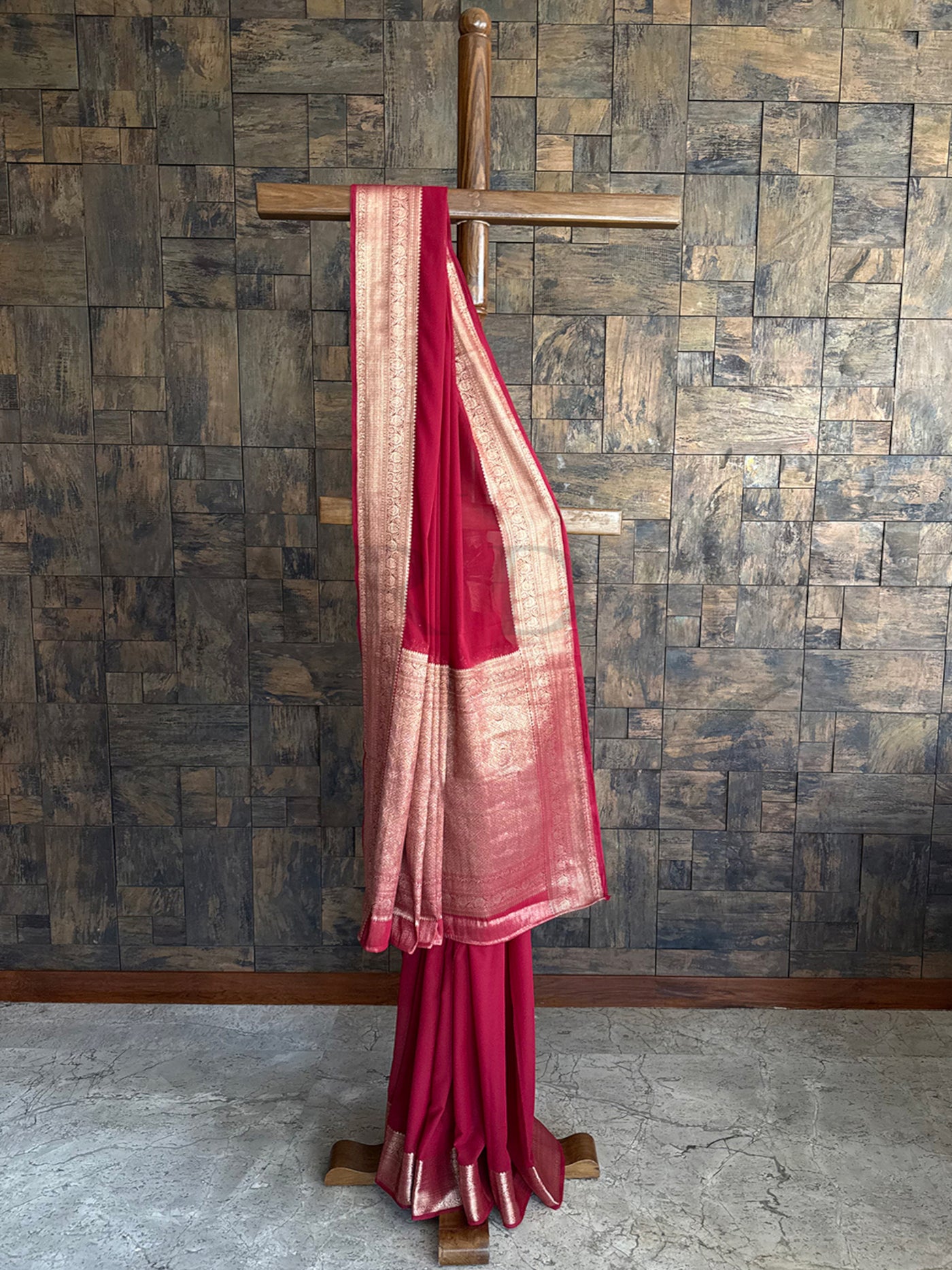 Premium Maroon Georgette Feather Soft Saree with Gold Zari Work