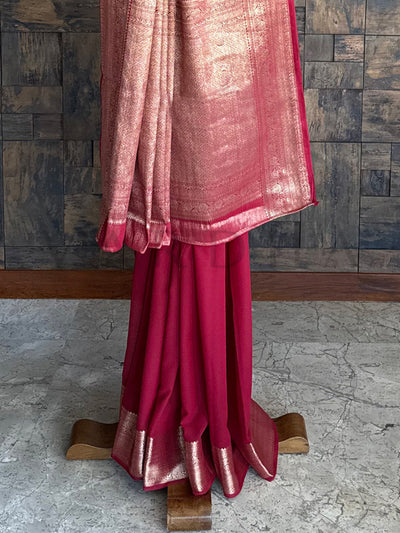 Premium Maroon Georgette Feather Soft Saree with Gold Zari Work