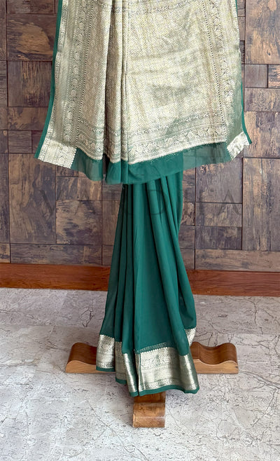 Premium Green Georgette Feather Soft Saree with Gold Zari Work