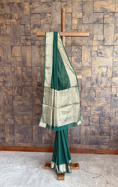 Premium Green Georgette Feather Soft Saree with Gold Zari Work