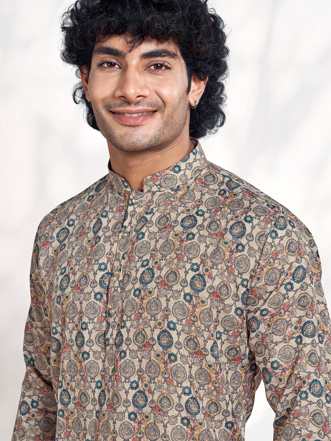 Beige Shibori Dyed Printed Men's Kurta