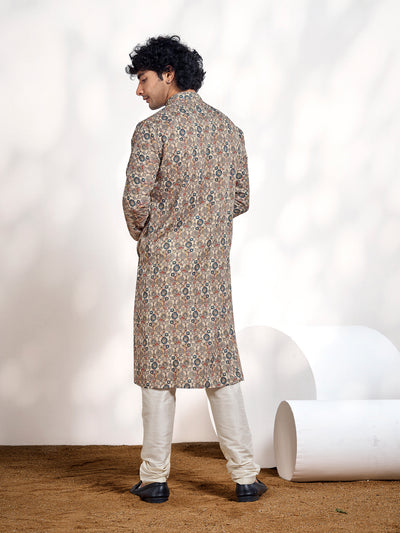 Beige Shibori Dyed Printed Men's Kurta