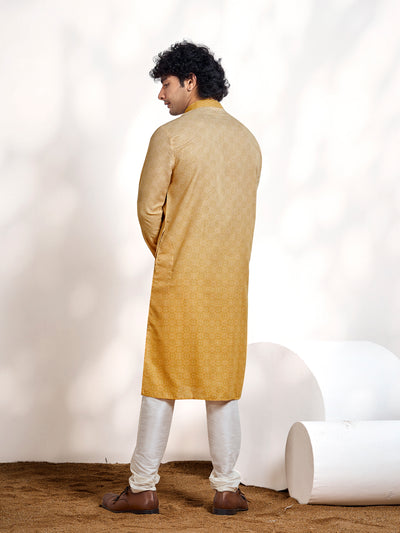 Fawn Yellow Moroccan Pattern Print Shaded Men's Kurta