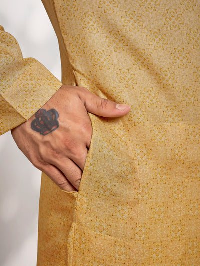 Fawn Yellow Moroccan Pattern Print Shaded Men's Kurta