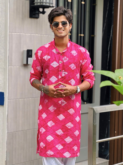 Pink Viscose Sequence Shibori Dyed Men's Kurta