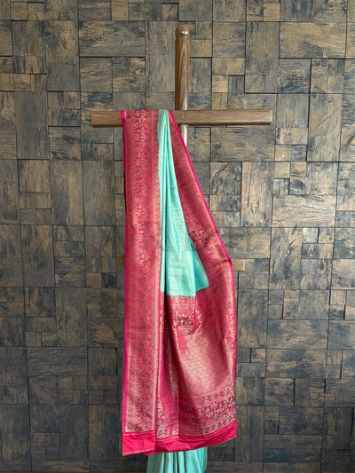 Seagreen-Rani Woven Kalamkari Traditional Tissue Silk Saree with Intricate Zari Work