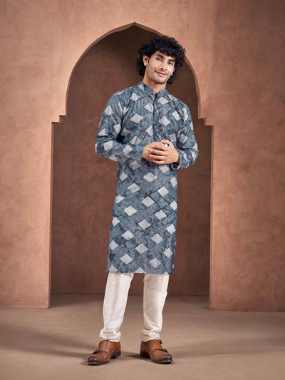 Blue Viscose Sequence Shibori Dyed Men's Kurta