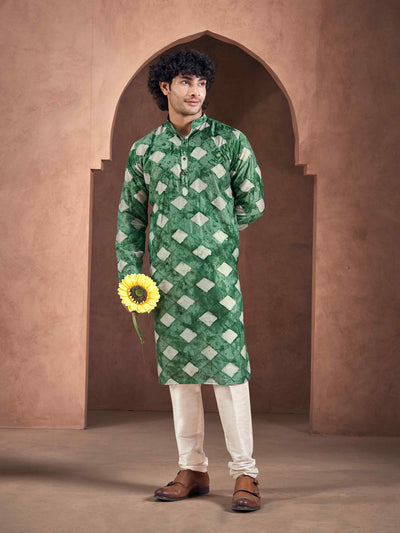 Green Viscose Sequence Shibori Dyed Men's Kurta