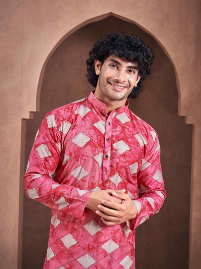 Pink Viscose Sequence Shibori Dyed Men's Kurta