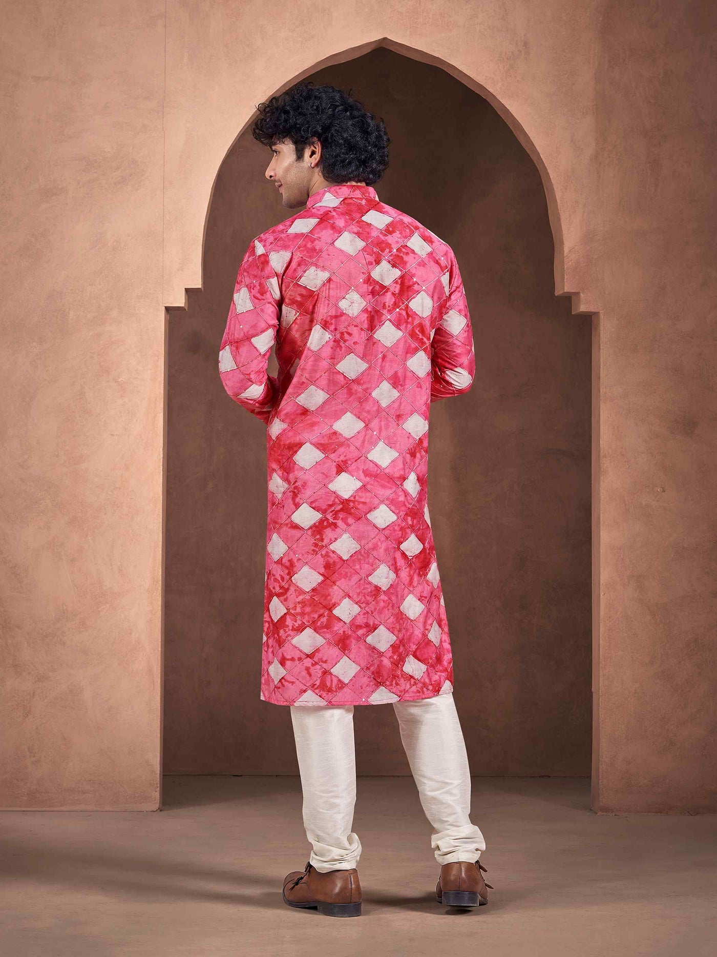 Pink Viscose Sequence Shibori Dyed Men's Kurta