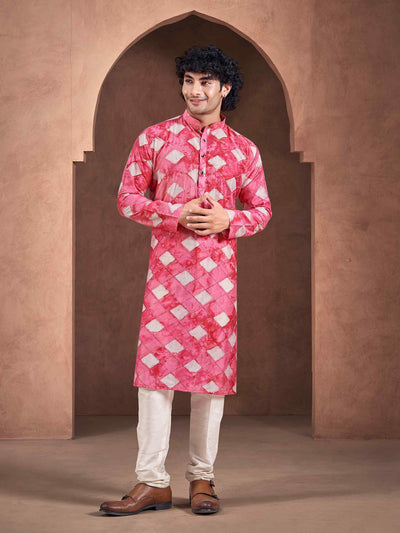 Pink Viscose Sequence Shibori Dyed Men's Kurta